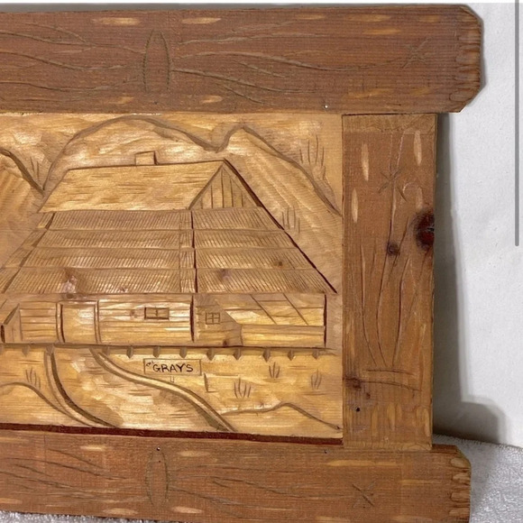 Vintage Hand Carved 3D Wood Homestead Art - Picture 3 of 10